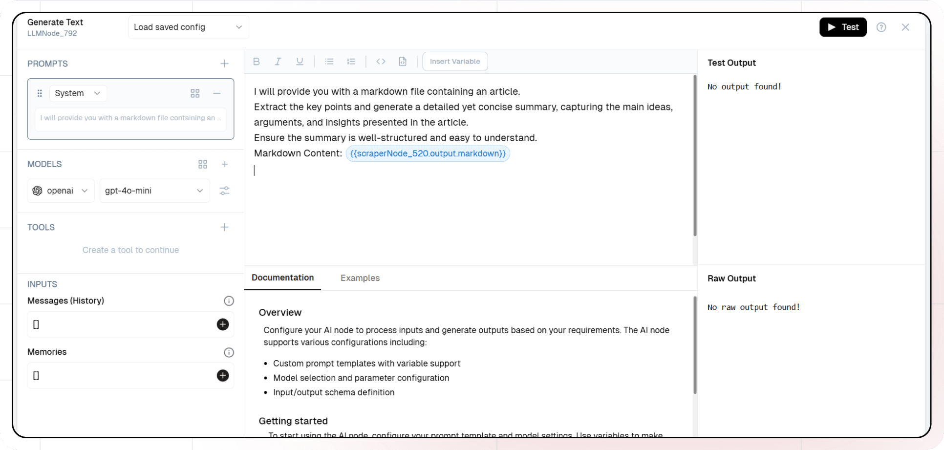 Node Text Gen Config